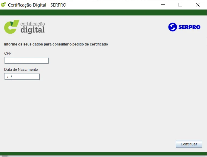 Etapa 2: Abra o SERPRO e informe seus dados