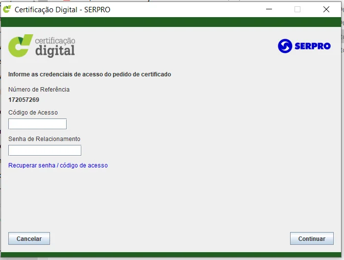 Etapa 4: Informe o código de acesso